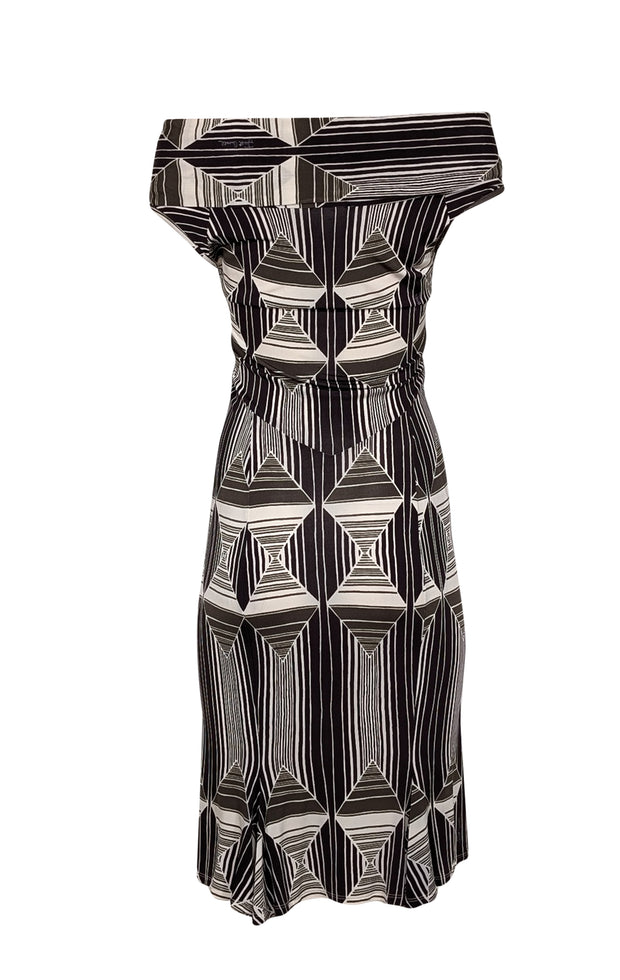 Just Cavalli - Brown, Cream, & Olive Print Sleeveless Sheath Dress Sz 8 - Current Boutique