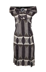 Just Cavalli - Brown, Cream, & Olive Print Sleeveless Sheath Dress Sz 8 - Current Boutique
