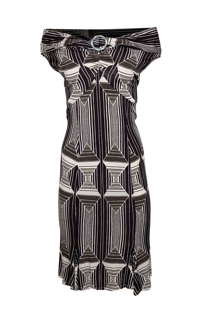 Just Cavalli - Brown, Cream, & Olive Print Sleeveless Sheath Dress Sz 8 - Current Boutique