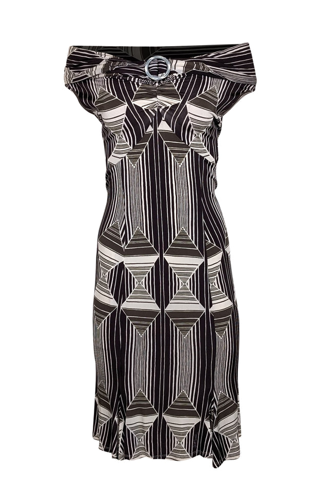 Just Cavalli - Brown, Cream, & Olive Print Sleeveless Sheath Dress Sz 8 - Current Boutique