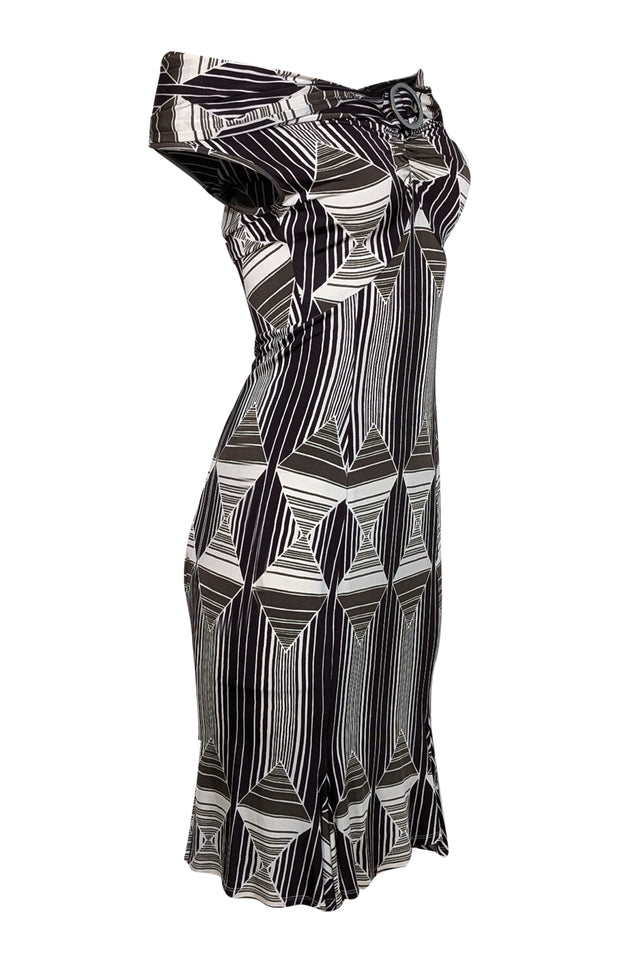 Just Cavalli - Brown, Cream, & Olive Print Sleeveless Sheath Dress Sz 8 - Current Boutique
