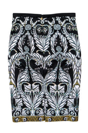 Current Boutique-Just Cavalli - Black w/ White & Gold Abstract Paisley Print Satin Skirt Sz 4