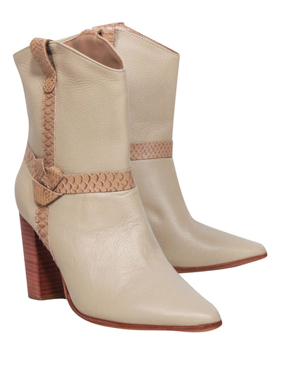 Current Boutique-Kaanas - Beige Pebbled Leather Heeled Western Boots Sz 8