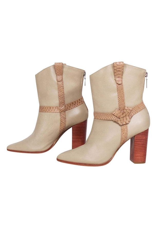 Current Boutique-Kaanas - Beige Pebbled Leather Heeled Western Boots Sz 8
