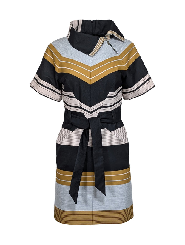 Current Boutique-Karen Millen - Black, Grey & Yellow Striped Sheath Dress w/ Belt Sz 4