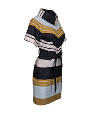 Current Boutique-Karen Millen - Black, Grey & Yellow Striped Sheath Dress w/ Belt Sz 4