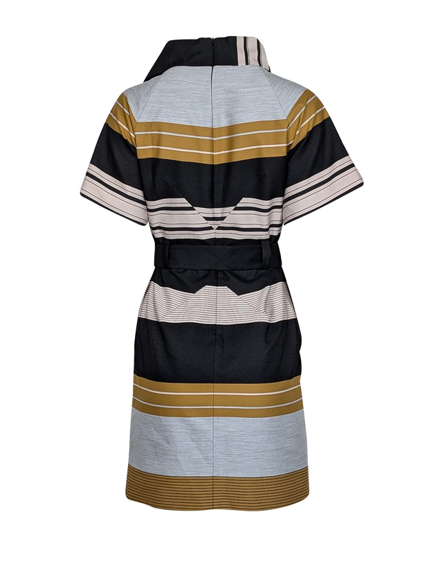 Current Boutique-Karen Millen - Black, Grey & Yellow Striped Sheath Dress w/ Belt Sz 4