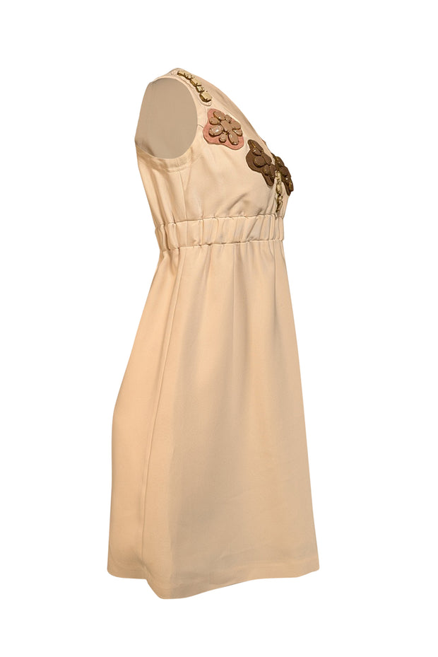 Current Boutique-Karta - Beige Beaded Shift Dress Sz S