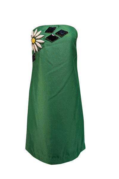 Current Boutique-Karta - Green Strapless Beaded Mini Dress Sz M