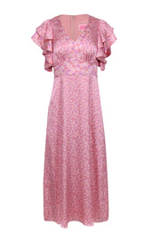 Current Boutique-Kate Spade - Pink & Lilac Floral Striped Ruffled Shirt Sleeve Dress Sz 0