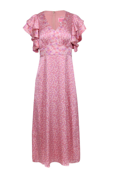 Current Boutique-Kate Spade - Pink & Lilac Floral Striped Ruffled Shirt Sleeve Dress Sz 0