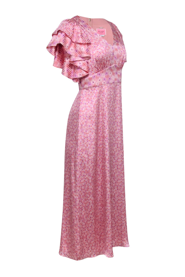 Current Boutique-Kate Spade - Pink & Lilac Floral Striped Ruffled Shirt Sleeve Dress Sz 0