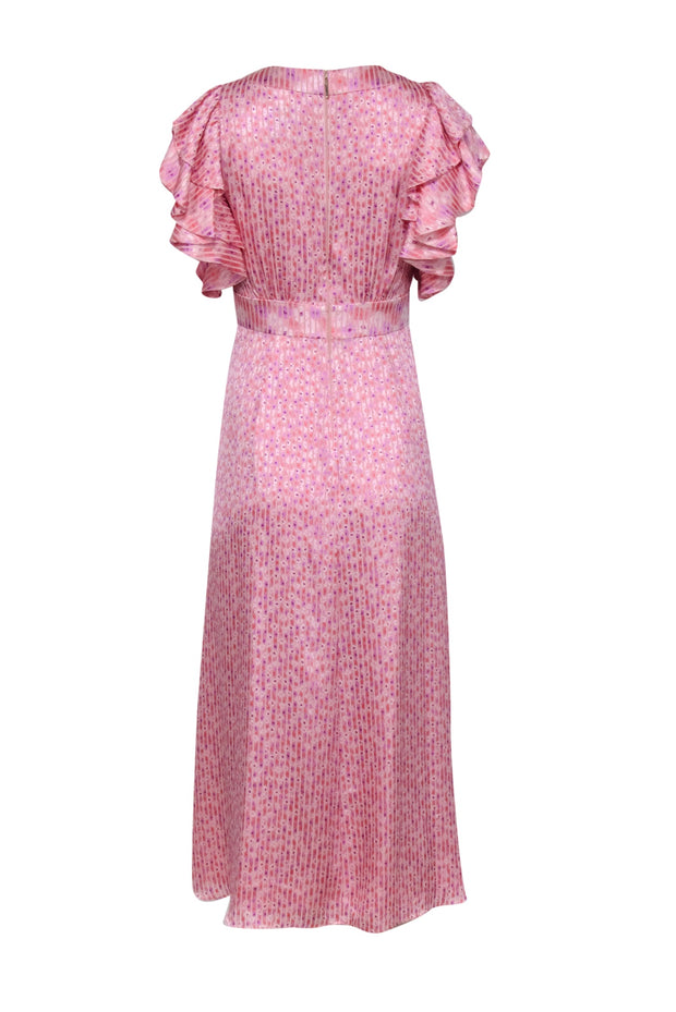 Current Boutique-Kate Spade - Pink & Lilac Floral Striped Ruffled Shirt Sleeve Dress Sz 0