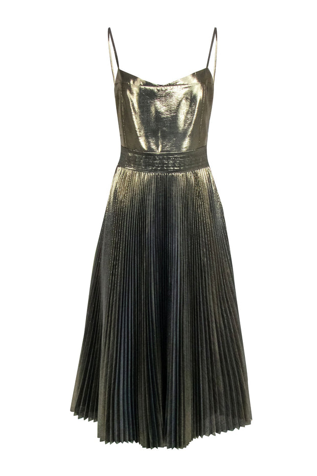 Current Boutique-Kate Spade Saturday - Metallic Gold Pleated Midi Dress Sz 10