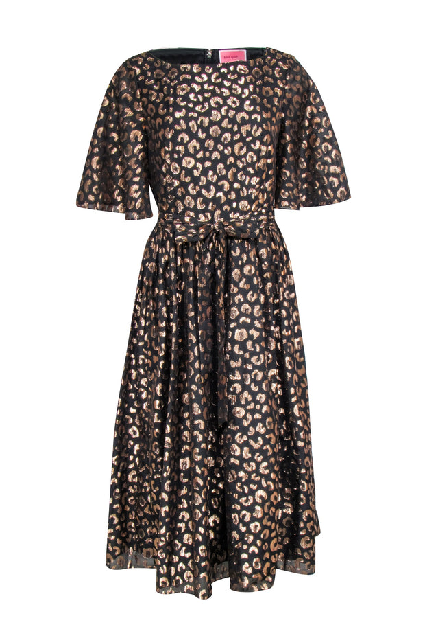 Current Boutique-Kate Spade - Black & Rose Gold Leopard Print Midi Dress Sz 8