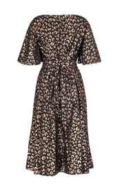 Current Boutique-Kate Spade - Black & Rose Gold Leopard Print Midi Dress Sz 8