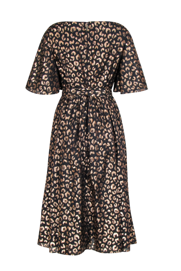 Current Boutique-Kate Spade - Black & Rose Gold Leopard Print Midi Dress Sz 8