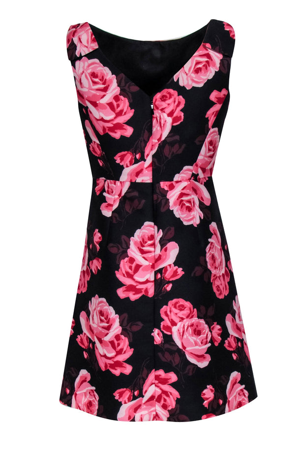 Current Boutique-Kate Spade - Black w/ Pink Rose Print A-Line Dress Sz 8