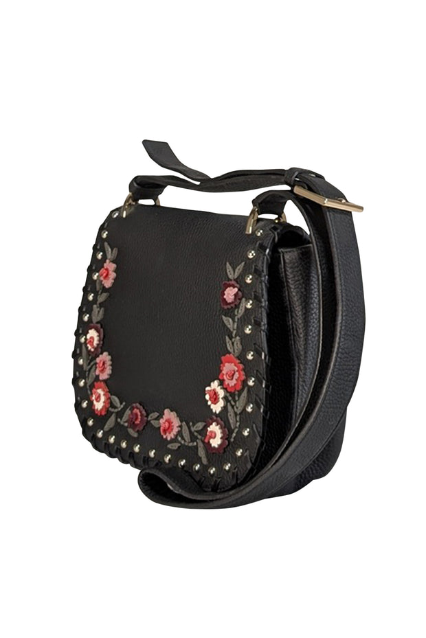 Current Boutique-Kate Spade - Black Pebbled Leather Crossbody w/ 3D Flowers
