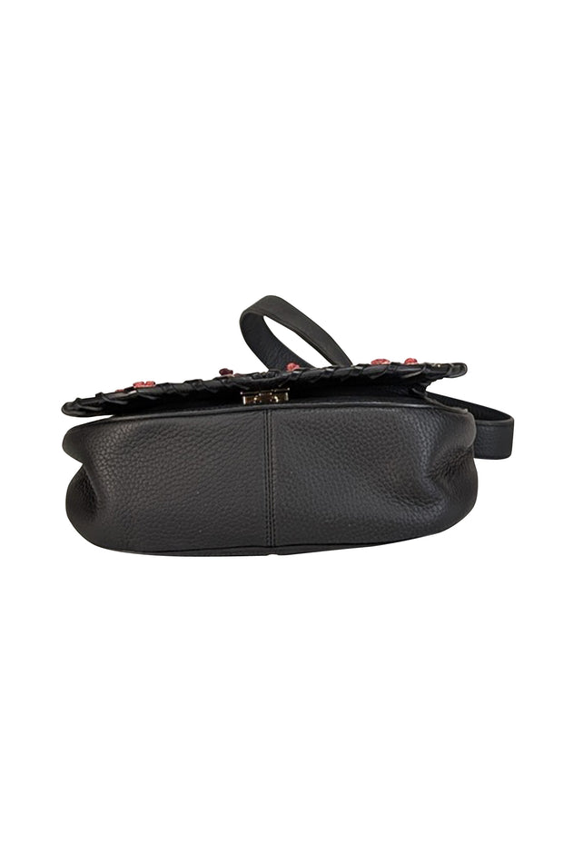 Current Boutique-Kate Spade - Black Pebbled Leather Crossbody w/ 3D Flowers