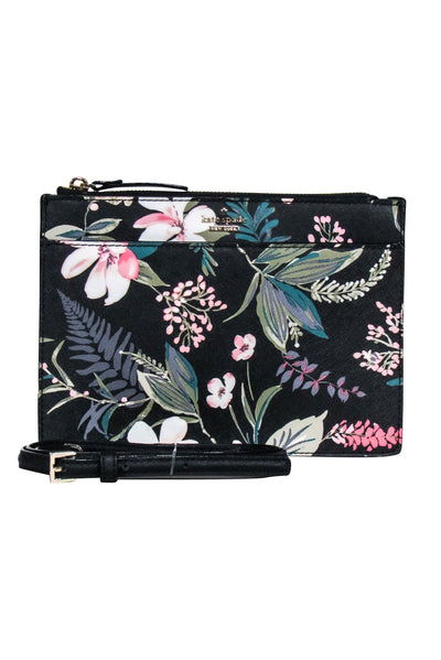 Current Boutique-Kate Spade - Black & Pink Multi Floral Print Leather Crossbody