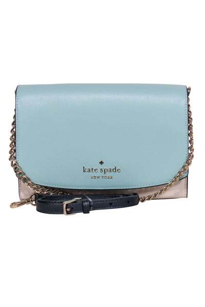 Current Boutique-Kate Spade - Light Blue, Navy & White Saffiano Leather Crossbody Bag