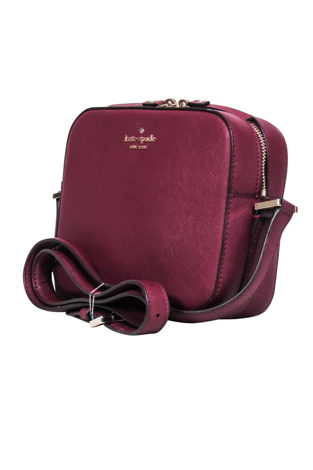 Current Boutique-Kate Spade - Maroon Saffiano Leather Structured Crossbody Bag
