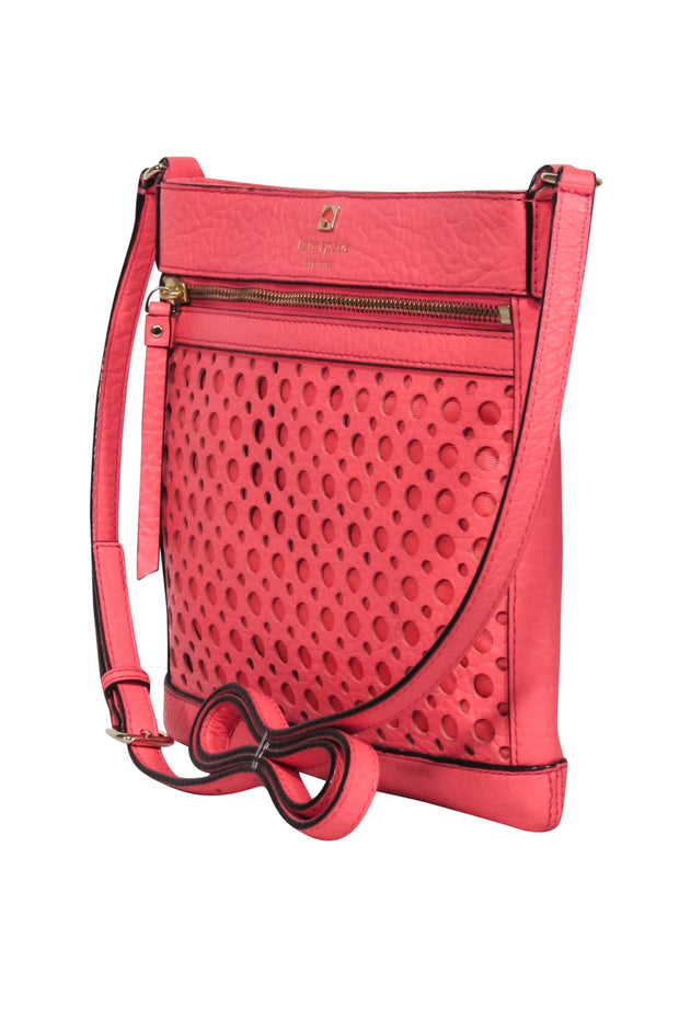 Current Boutique-Kate Spade - Neon Coral Pink Laser Cut Front Crossbody Bag