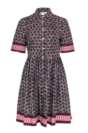 Current Boutique-Kate Spade - Maroon, Brown, Cream, & Pink Print Short Sleeve Dress Sz 4