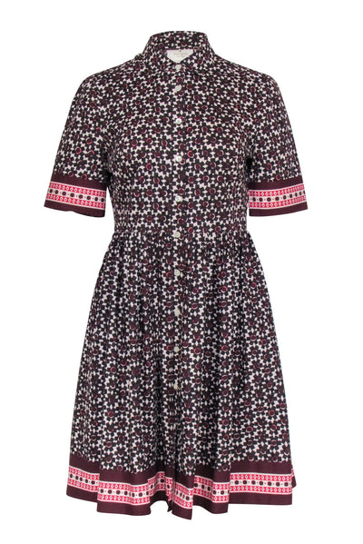 Current Boutique-Kate Spade - Maroon, Brown, Cream, & Pink Print Short Sleeve Dress Sz 4