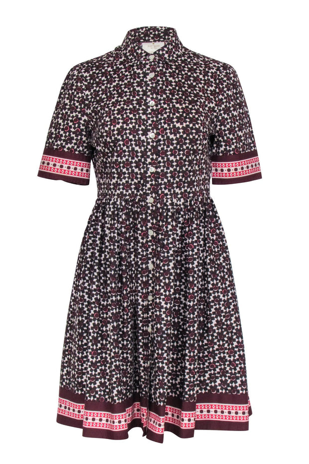 Current Boutique-Kate Spade - Maroon, Brown, Cream, & Pink Print Short Sleeve Dress Sz 4