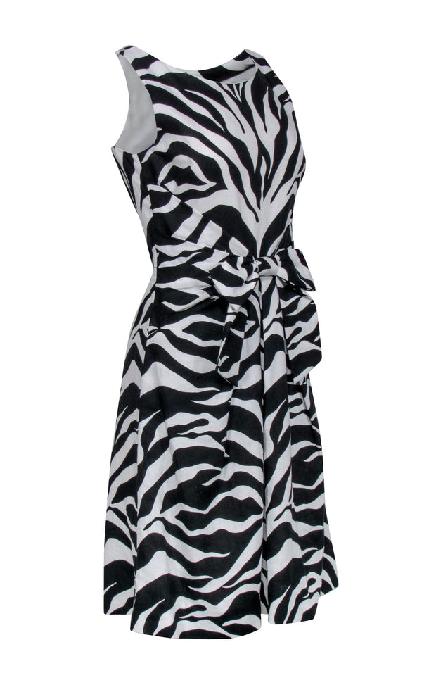 Current Boutique-Kate Spade - Black & White Zebra Print Sleeveless Bow Front Dress Sz 6