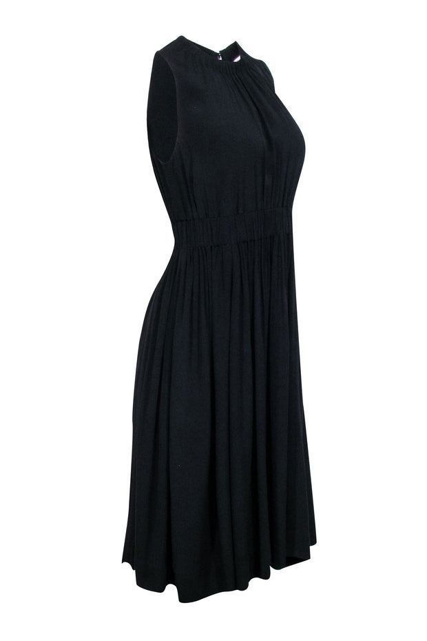 Current Boutique-Kate Spade - Black Pleated Midi Dress w/ Tie-Back Neckline Sz 6