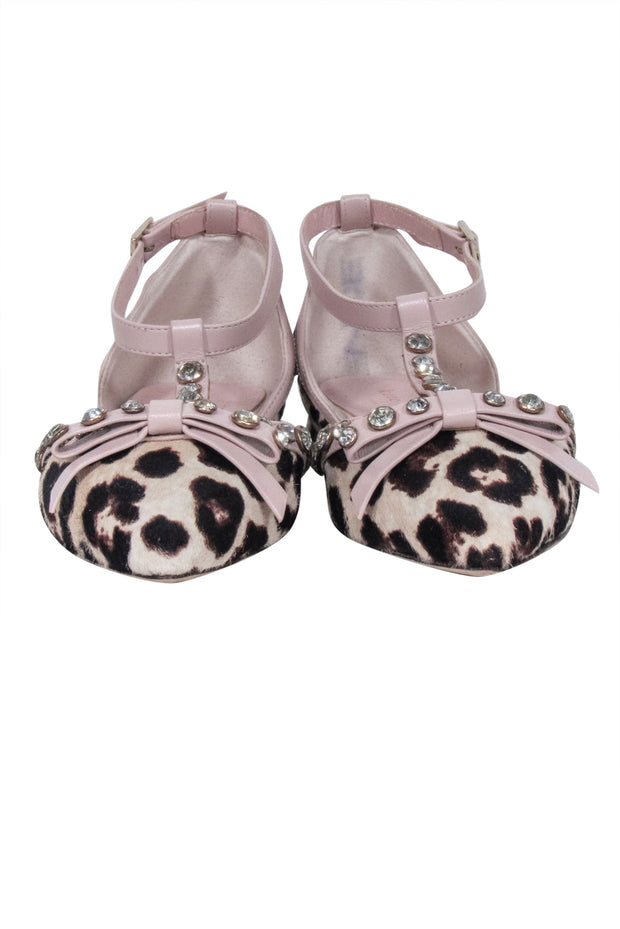 Current Boutique-Kate Spade - Beige, Brown, & Black Leopard Print Flats w/ Jeweled Bow Straps Sz 6