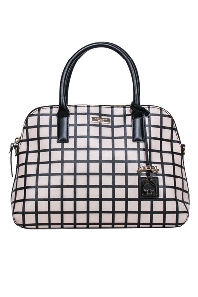 Current Boutique-Kate Spade - Beige & Black Checkered Saffiano Leather Handbag