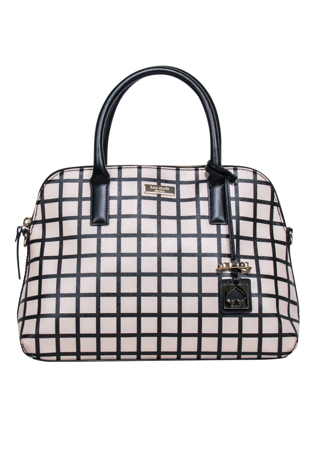 Current Boutique-Kate Spade - Beige & Black Checkered Saffiano Leather Handbag
