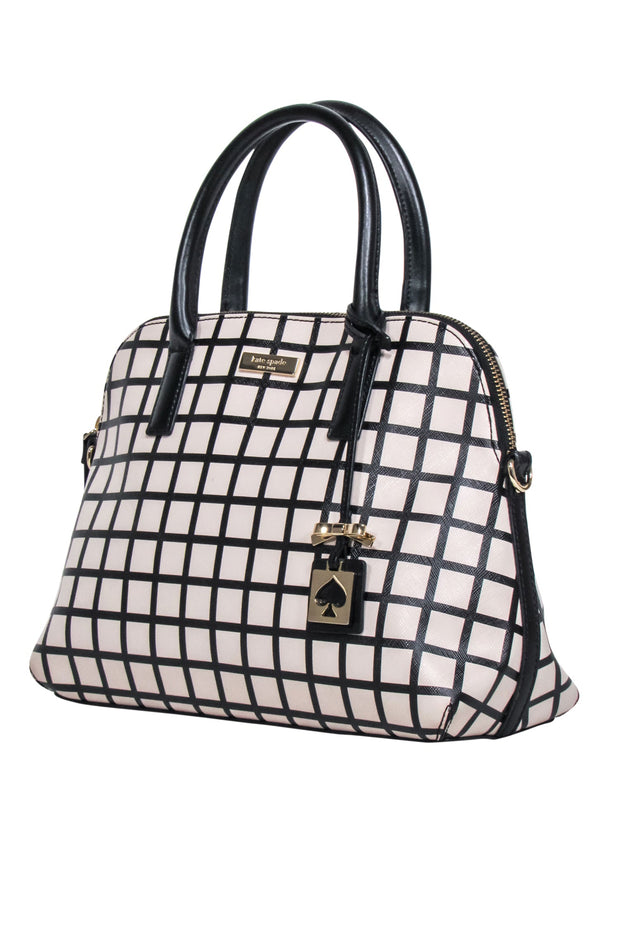 Current Boutique-Kate Spade - Beige & Black Checkered Saffiano Leather Handbag