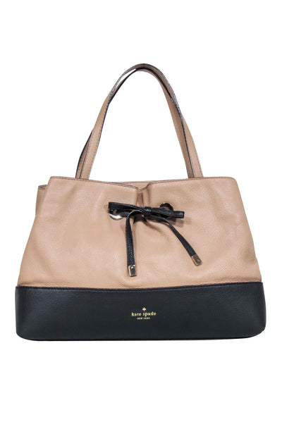 Current Boutique-Kate Spade - Beige & Black Leather Handbag w/ Bow Accent