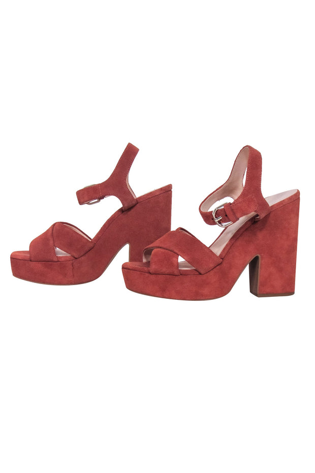 Current Boutique-Kate Spade - Rust Brown Suede Open Toe Platform Heels Sz 7