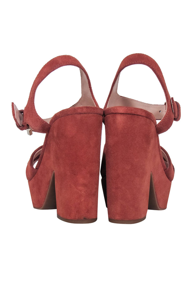 Current Boutique-Kate Spade - Rust Brown Suede Open Toe Platform Heels Sz 7