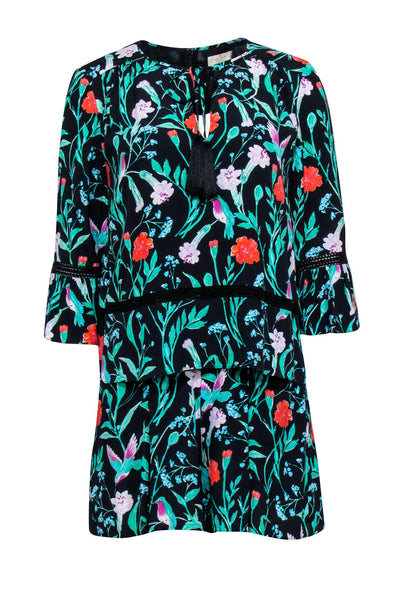 Current Boutique-Kate Spade - Black w/ Multicolor Floral Print Crepe Romper Sz 4