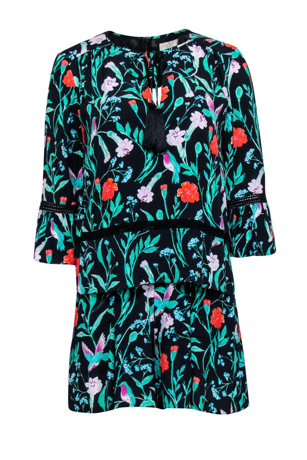Current Boutique-Kate Spade - Black w/ Multicolor Floral Print Crepe Romper Sz 4