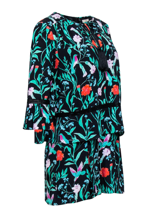 Current Boutique-Kate Spade - Black w/ Multicolor Floral Print Crepe Romper Sz 4