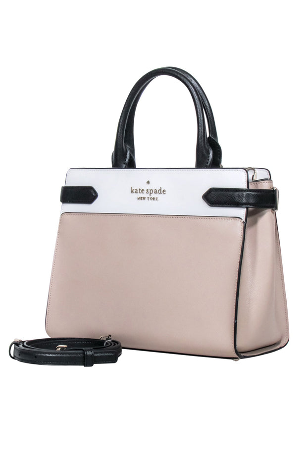 Current Boutique-Kate Spade - Beige, White & Black Saffiano "Staci" Leather Satchel