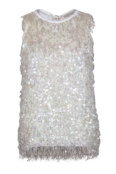 Current Boutique-Kate Spade - White Sleeveless Top w/ Sequin Fringe Sz 0