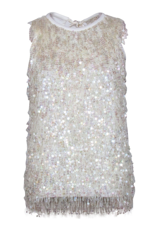 Current Boutique-Kate Spade - White Sleeveless Top w/ Sequin Fringe Sz 0
