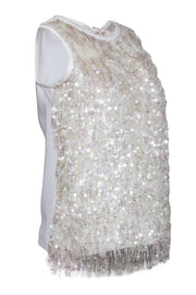 Current Boutique-Kate Spade - White Sleeveless Top w/ Sequin Fringe Sz 0
