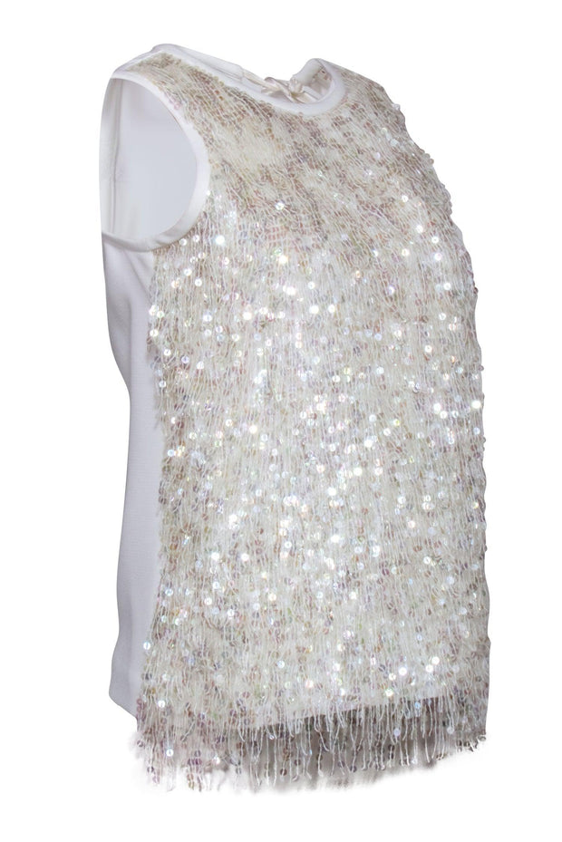 Current Boutique-Kate Spade - White Sleeveless Top w/ Sequin Fringe Sz 0