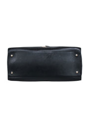 Current Boutique-Kate Spade - Black Leather Shoulder Bag w/ Wood Circle Handles & Floral Detail