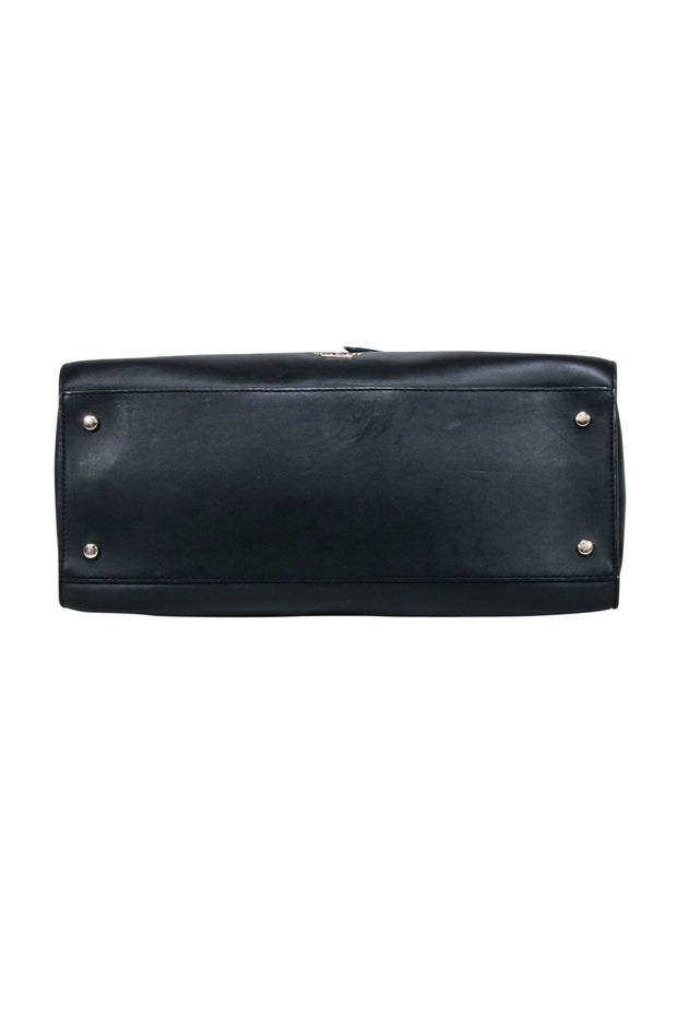 Current Boutique-Kate Spade - Black Leather Shoulder Bag w/ Wood Circle Handles & Floral Detail